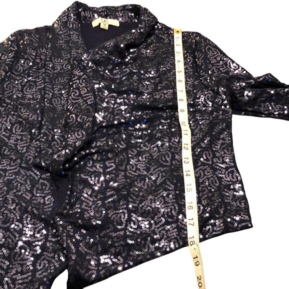 Ya LosAngeles Navy Blue Sequin Cropped Jacket Woman Size Medium Open Front - Picture 8 of 8